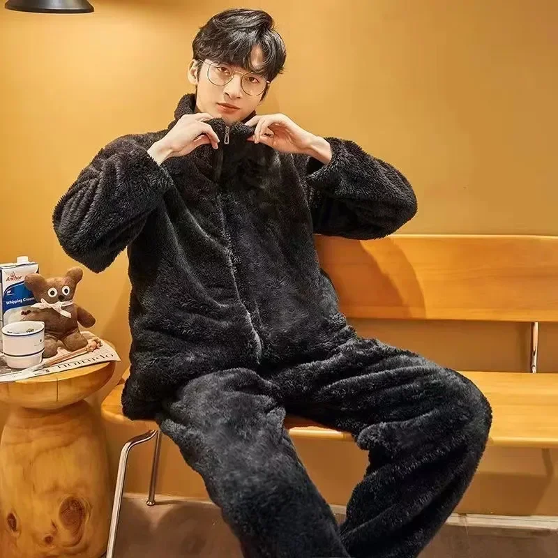 

2 шт., мужские Фланелевые комплекты для дома, с отложным воротником