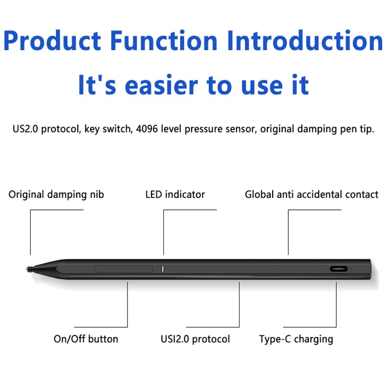 Chromebook Pen usi2.0-ペン,充電式,容量4096,圧力感度,ジップ