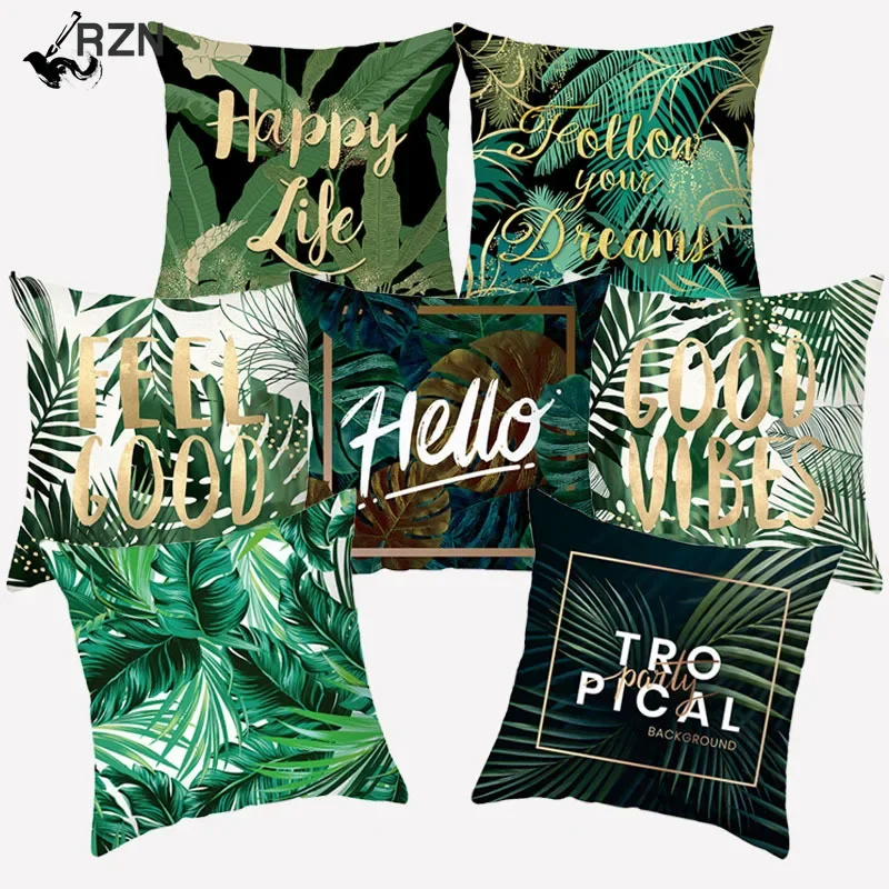 

Tropical Plant Letter Pattern Cushion Cover Polyester Monstera Decorative Throw Pillows One Side Printed Pillowcover Pillowcases