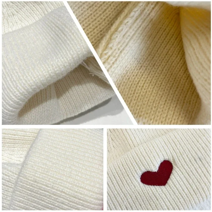 Unisex Heart Embroidery Winter Hat Thick Warm Soft Fleece Beanie Lightweight Stretchy Comfortable Fashionable Design