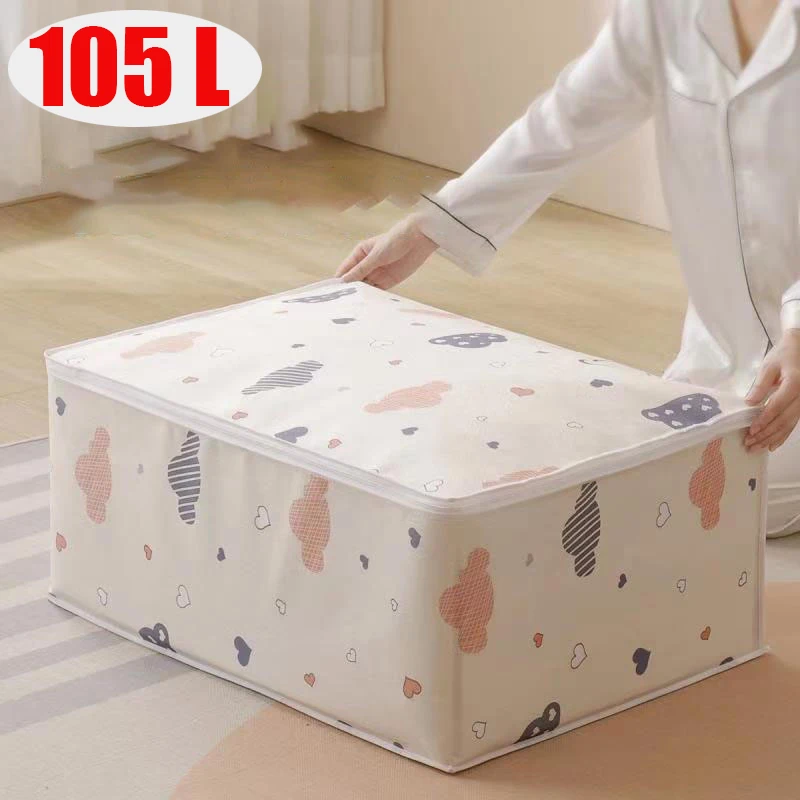 

Large Fabric Quilt Clothes Storage Bag Stackable Coat Jeans Pants Holder Box Closet Space-saving Quilt Toy Pillow Organizer Bag