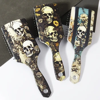 Retro Floral Skull Hair Brush – Anti-Static Detangler for Wigs & Natural Hair