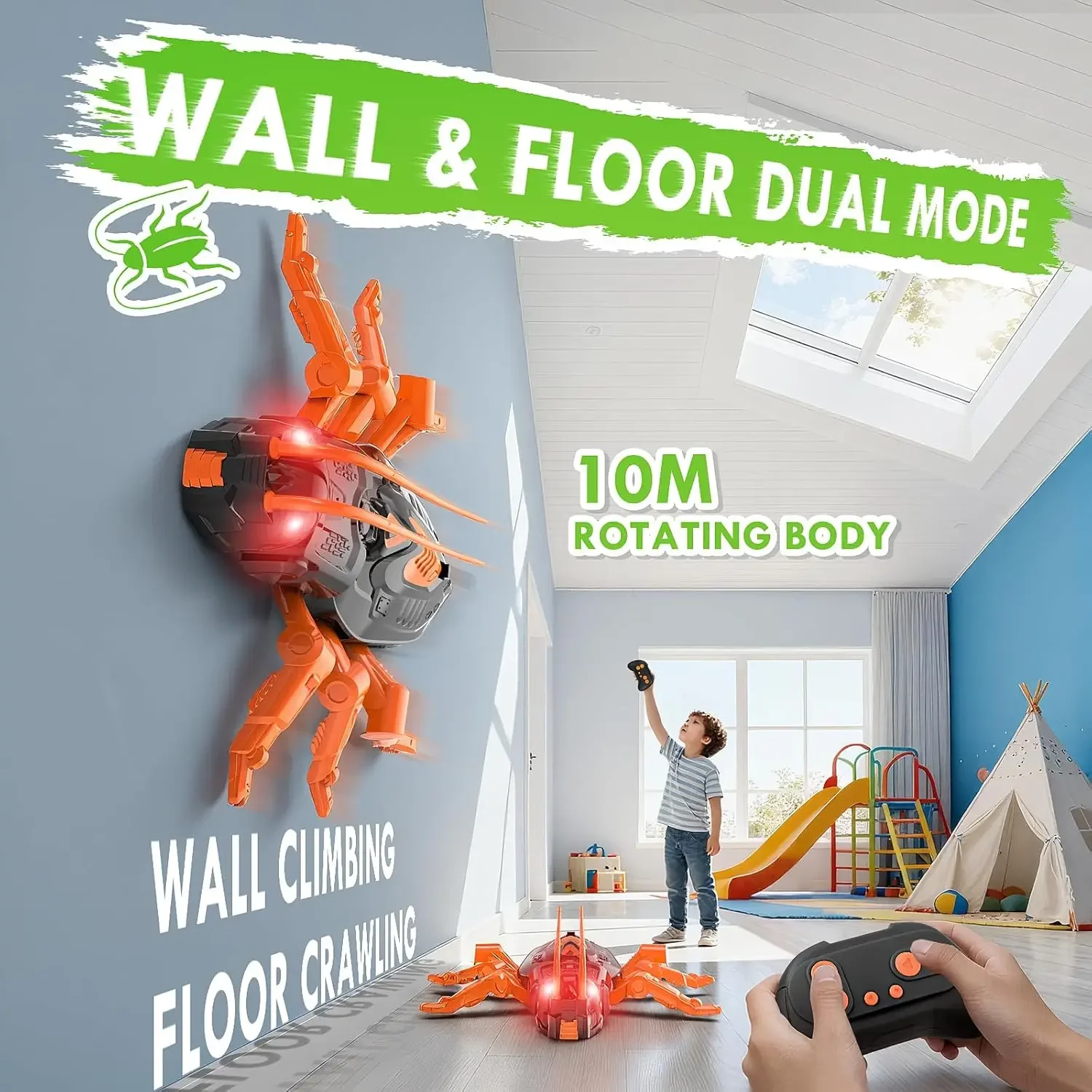 Wall Climbing RC Cockroach Toy, Remote Control Insect with LED Eyes, Realistic Crawling, Climbs Glass Walls, Prank Gift for Kids