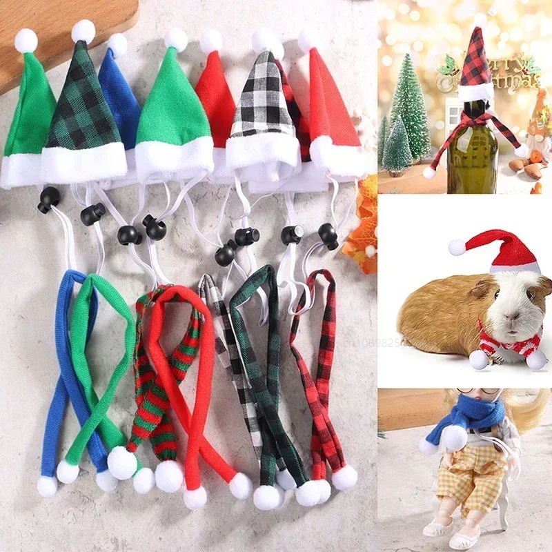 Hamster Christmas Costume Guinea Pig Mini Small Pet Hat Scarf Headwear Pet Outfits for Chinchilla Rabbit Bunny Accessories 1 Set pet headgear small animal clothes