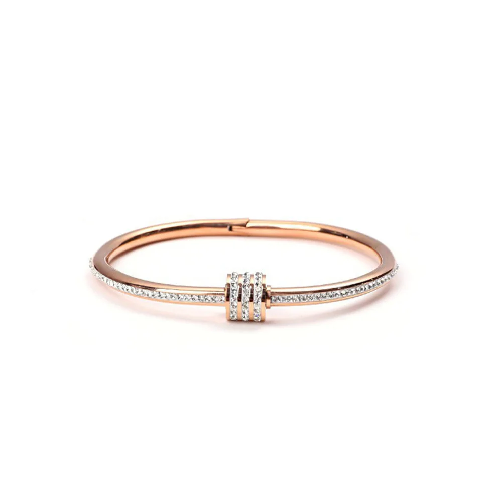 2PCS Xiao Man Waist New Steel Instagram Rose and Silver Simple Diamond Plated Gold Non fading Women's Bracelet_voghion.com
