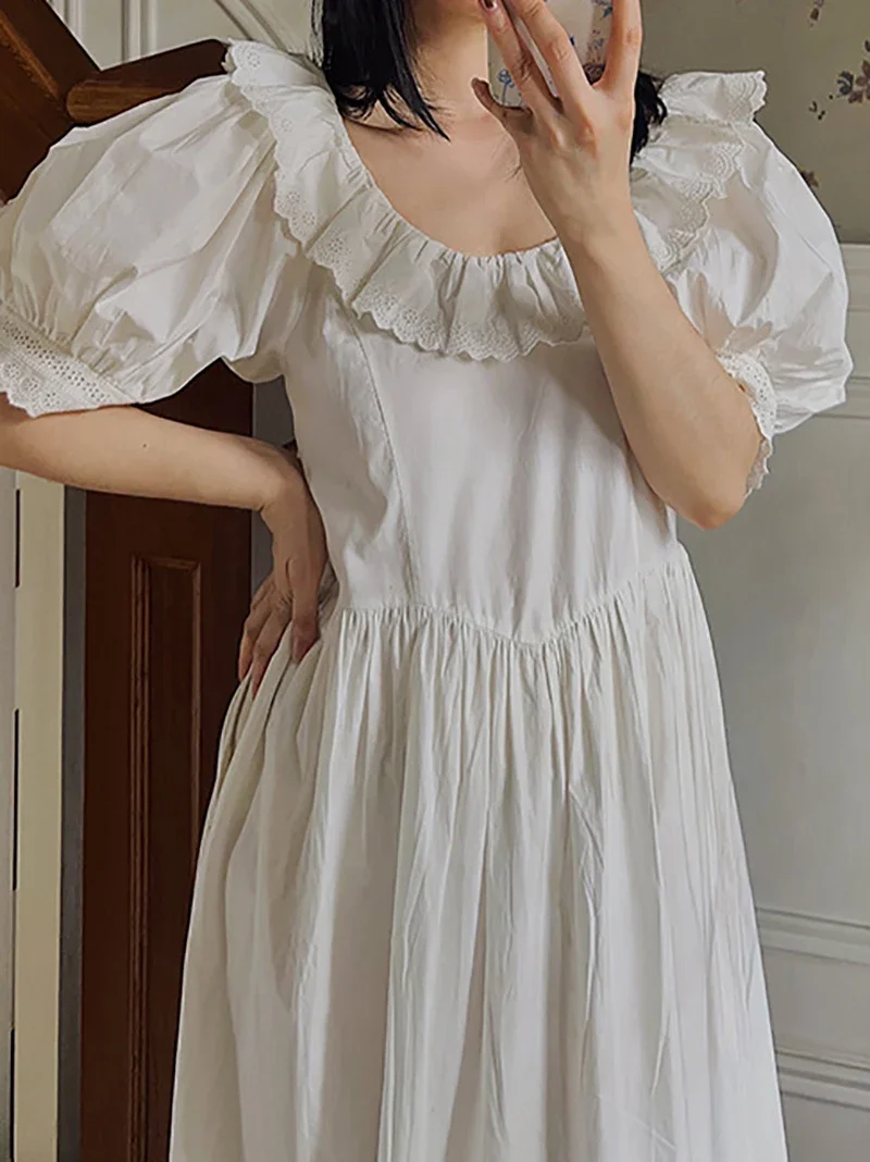 بيجامة أميرة قطنية بكشكشة للفتيات ، ملابس نوم عتيقة ، قمصان نوم فيكتورية ، أكمام فقاعات ، ملابس نوم فضفاضة للصيف ، هيبورن