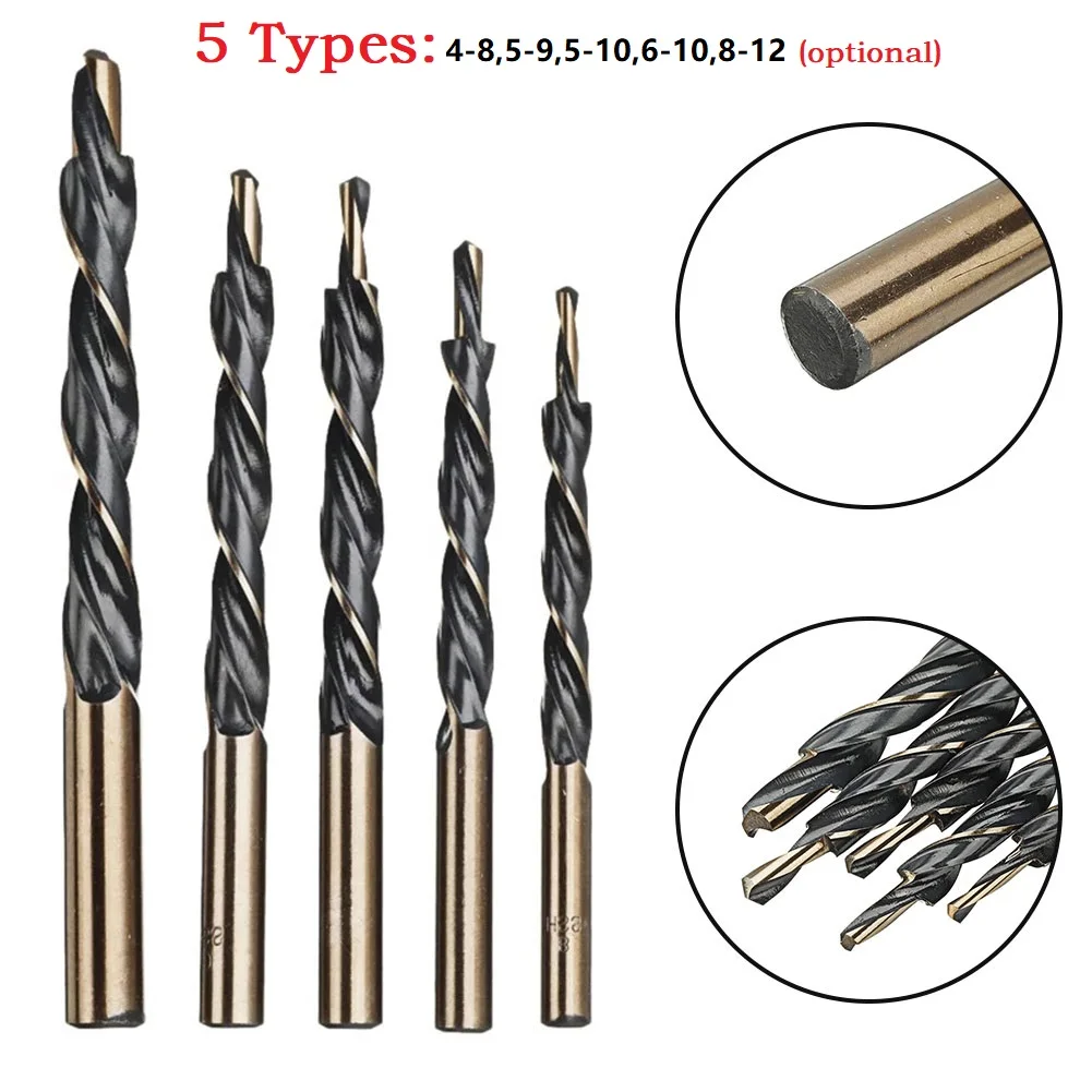 1pc HSS Cobalt Coated Twist Step Drill Bits 8-4/9-5/10-5/10-6/12-8mm Woodworking Tool For Manual Pocket Hole Jig