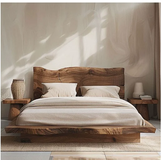 Wabi-sabi style solid wood bed, natural wood aesthetic, factory direct sale, modern, minimalist, simple, twin 1 Wabi-sabi style solid wood bed, natural wood aesthetic, factory direct sale, modern, minimalist, simple, twin 1