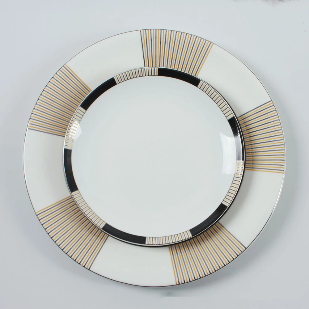 

Creative Glass Dinner Plates Nordic Modern Golden Stroke Fruit Desserts Dish Thread Decorative Steak Pasta Plate Home Tableware