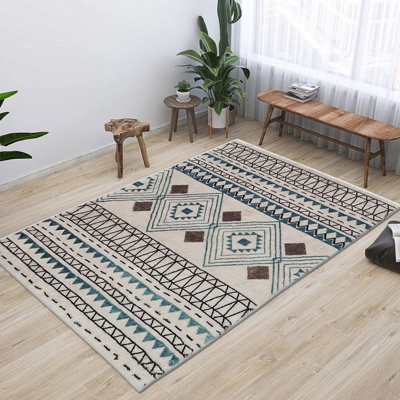 

Moroccan Ethnic Style Carpet Geometric Striped Plush Soft Bedroom Bedside Area Rugs Living Room Balcony Bath Non-Slip Floor Mat