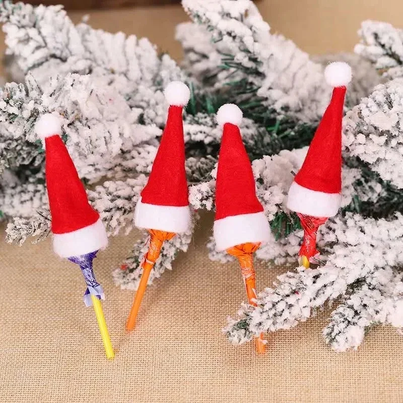 6pcs/set Mini Christmas Hats Red Santa Claus Hat Bottle Cap Christmas Decoration Home Dinner Party Table Xmas Candy Holder