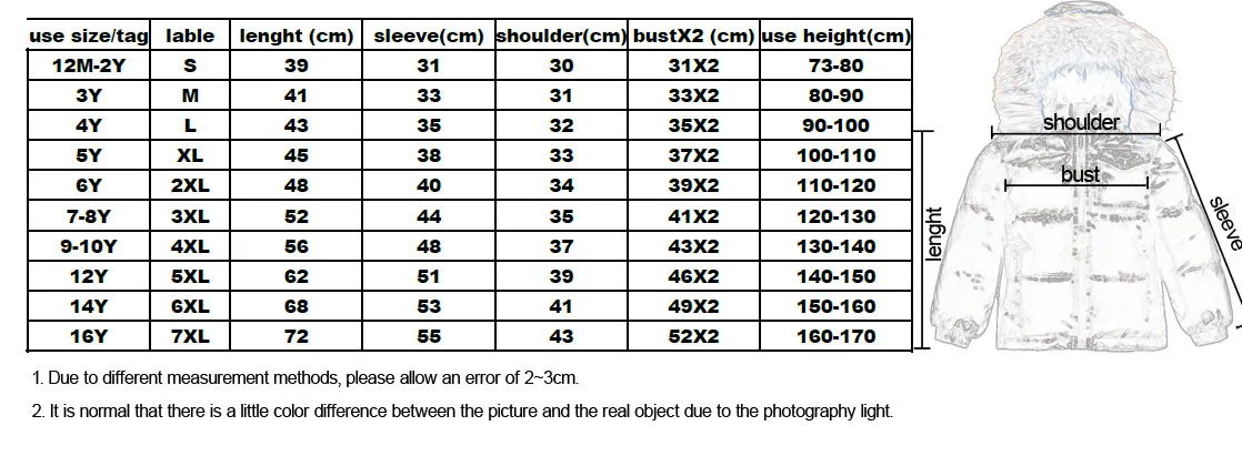 Children's Down Coat Parka 2-16Y Boys Girls Warm Down Cold Jacket White Duck-30 Degree Winter Ski Suit Natural Fur Collar