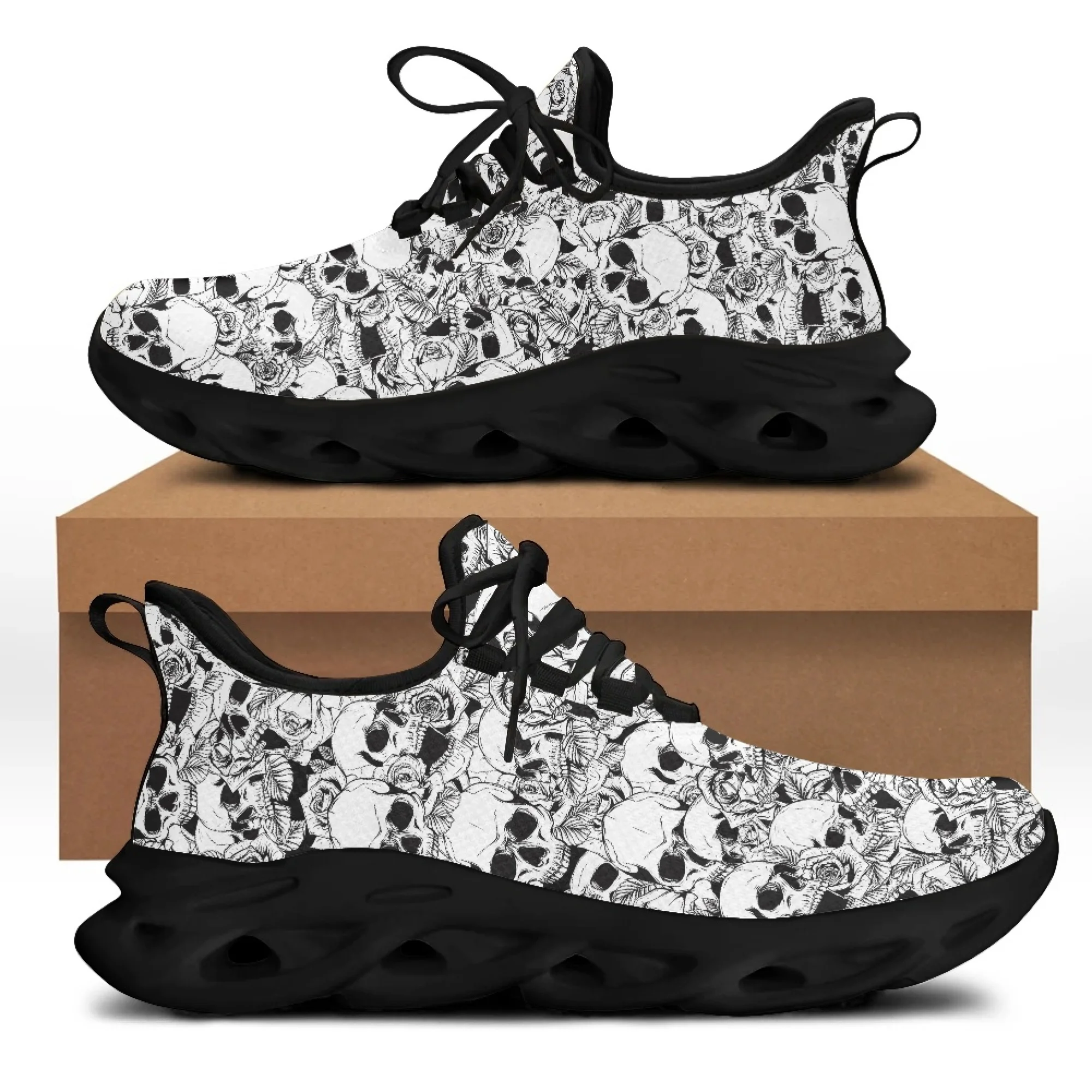 Yikeluo 2022 New Style Women Platform Sneakers Cool Skull Pattern Lady Mesh Swing Sneakers Casual Sport Zapatillas
