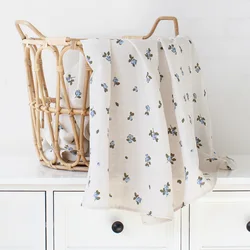 Organic Cotton Muslin Baby Blanket and Swaddle Collection - 120x120cm (Blueberry)