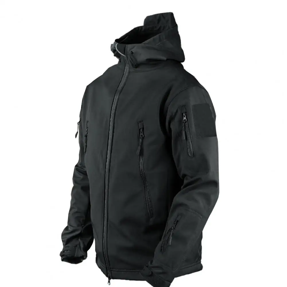 Description Picture 2 of itemMen Solid Color Jacket Men's Hooded Trench Coat with Zipper Placket Fastener Tape Design Spring Autumn for Mountaineering