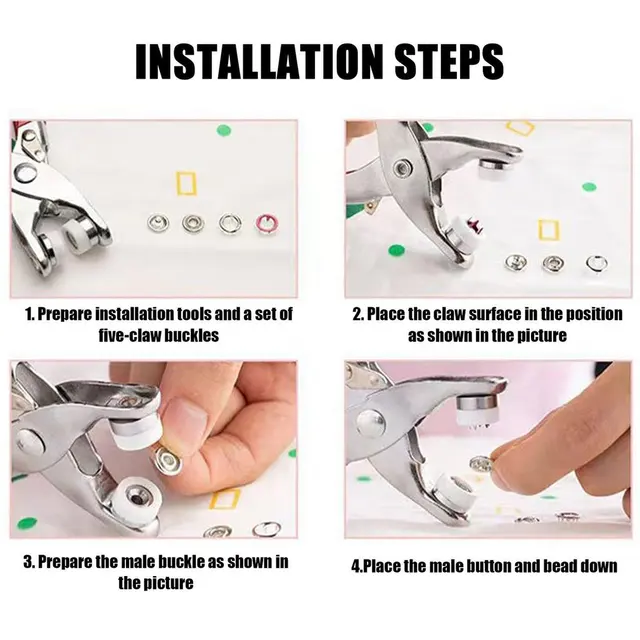 1~7PCS Five-prong Button Installation Tool Snap Tool Kit Metal
