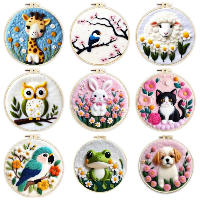 Needle felting kit wool felting kit 1 pack with flowers cat pattern tools