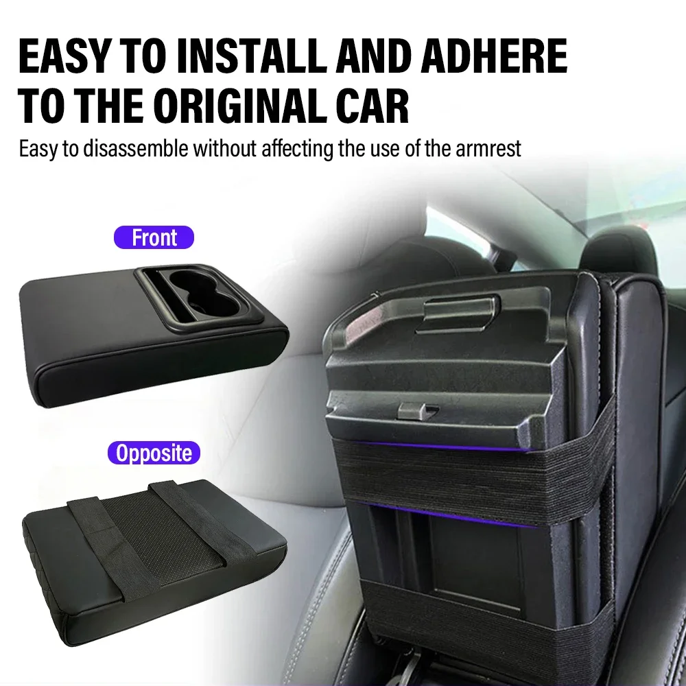 New Auto Center Console Armrest Cushion With 2 Cup Holder PU Leather Armrest Pad Portable Car Amrest Pillow Cover Height Pad