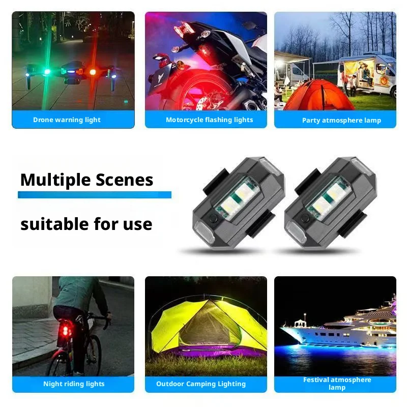 Feu clignotant LED 7 couleurs USB rechargeable pour moto vélo drone