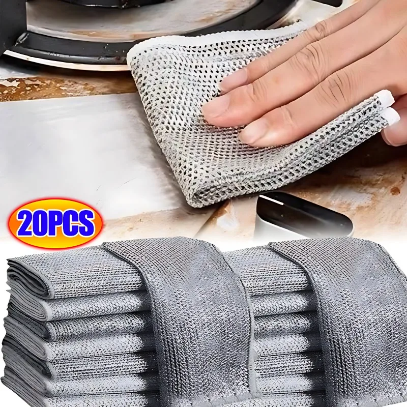 1-20PCS Steel Wire Cloth Cleaning Cloth Oil Free Cloth For Grids Kitchen  Stove Dishwashing Pot Washing Cloth Household Cleaning