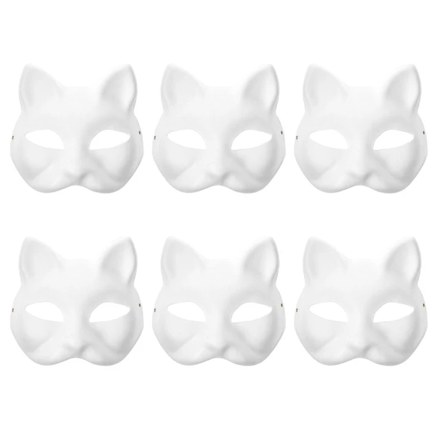 6pcs White Paper Half Animal Blank Cat Halloween Mask For Mens