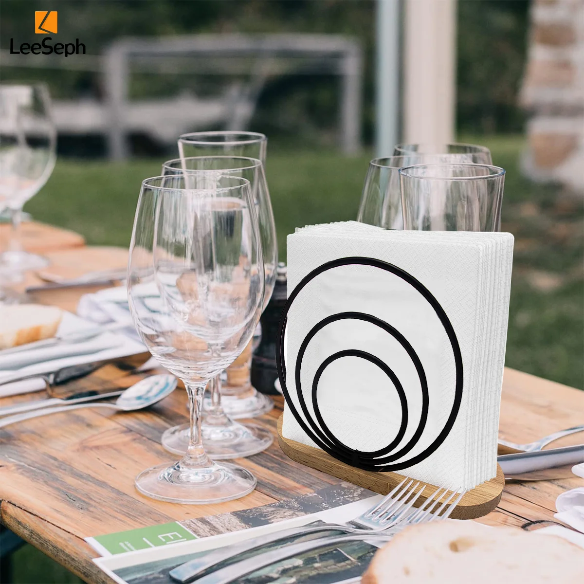 Napkin Holder with Wooden Base Elegant Design for Dining Table Sturdy and Decorative for Paper Napkins
