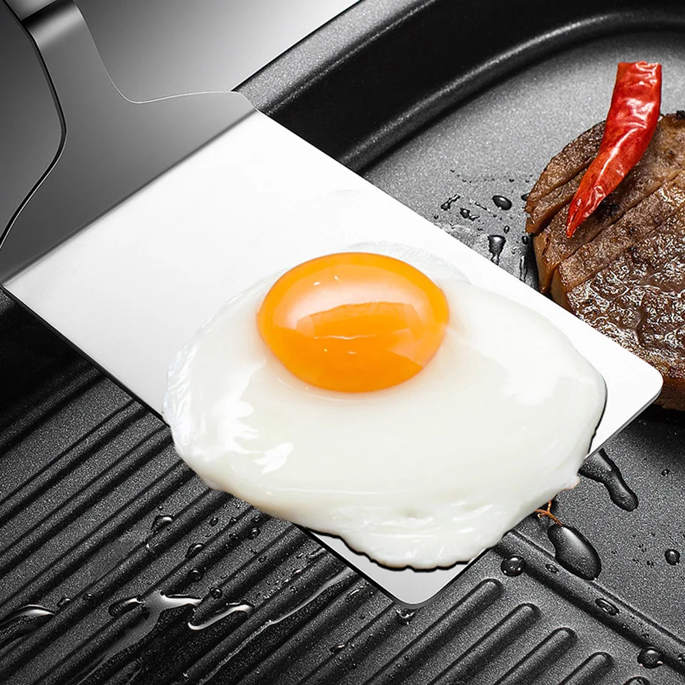 Food Shovel 403 Stainless Steel BBQ Plate Grill Scraper Pancake Spatula 8.5cm Large Shovel Surface with Wood Handle