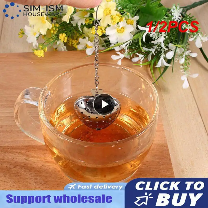 

1/2PCS Tea Infuser Reusable Stainless Steel Heart Mesh Tea Strainer Coffee Spice Filter Diffuser Handle Tea Ball Kitchen