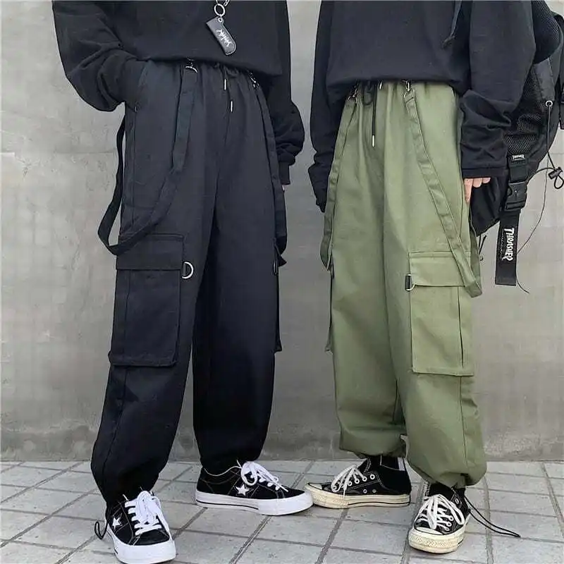 Solid Color Casual Pants Men's Overalls Safari Style Straight Elastic Waist Ankle Length Jogger Pants Cargo Pants