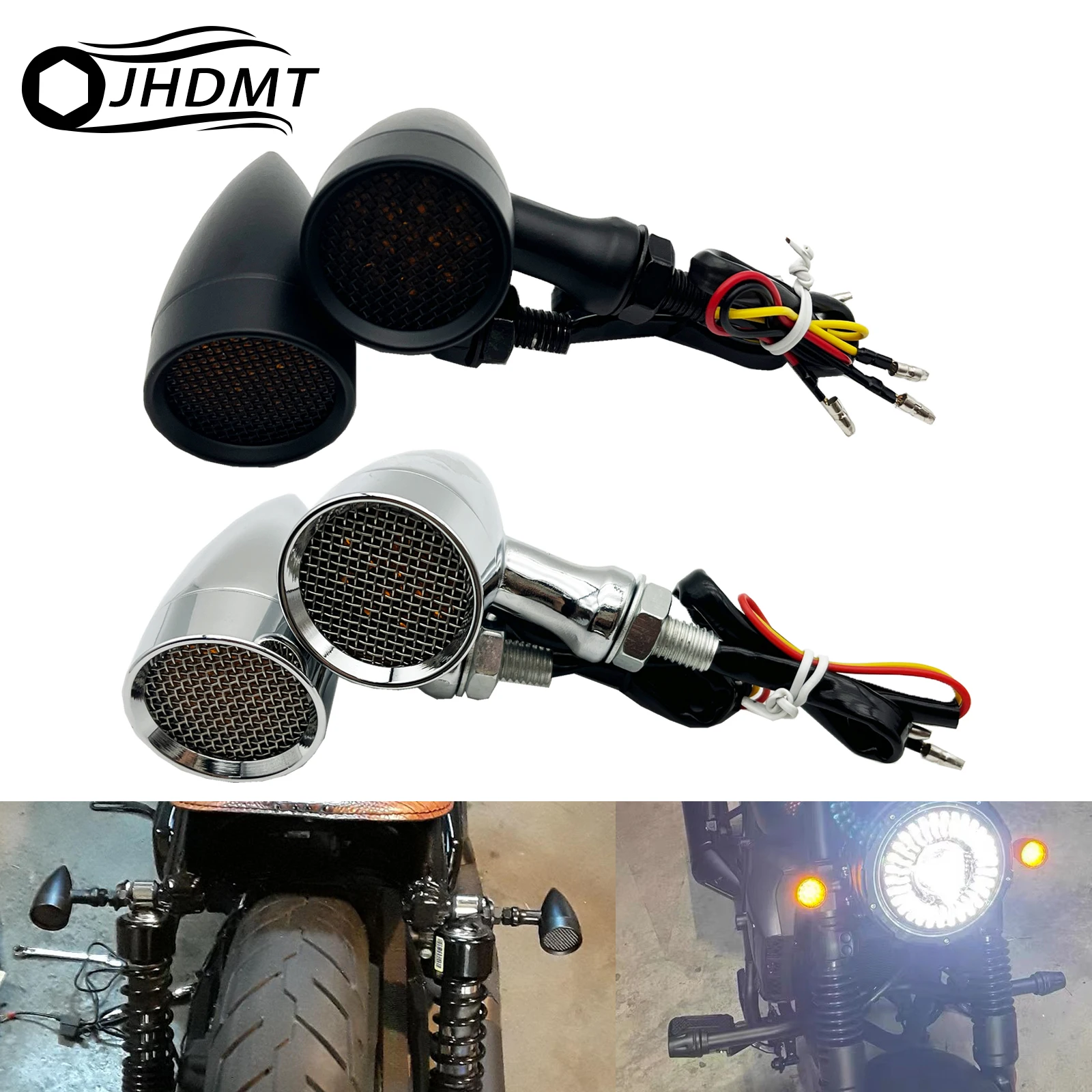 

Motorcycle Aluminium 10MM Retro Bullet LED Front Rear Turn Signal Light Mesh Lens For Harley Sportster Chopper Bobber For Honda