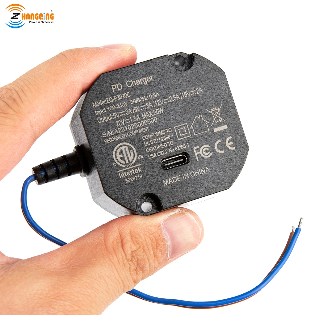 USB C Charger AC to USBC Adapter Flush Wall-mounted Power Supply for USB-C Tablets 5-20V with Max Output 30W TypeC Charger for Ipad