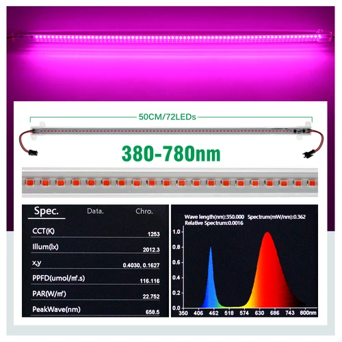 식물 성장 조명 풀 스펙트럼 LED 바 라이트 220V 50cm 식물 채소 꽃 온실 텐트 4000K 380-780nm 4