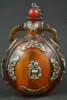 China old Tibet silver amber carved butterfly Buddha statues snuff bottle 2