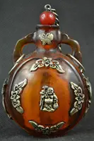 China old Tibet silver amber carved butterfly Buddha statues snuff bottle 2