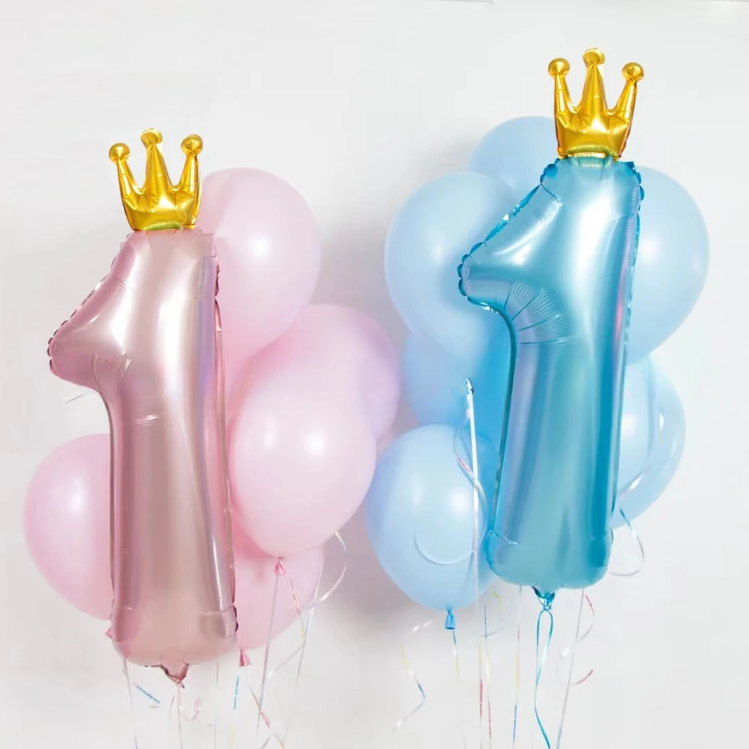 Birthday Latex Balloons Pink Blue Crown Number Gifts Toys Party Decorations Baby Shower Globos Supplies