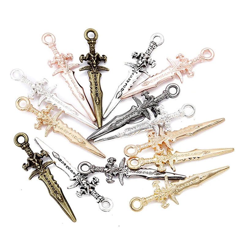 

10pcs 7 Colors Vintage Dagger Zinc Alloy Charm Pendant Women Men Making Earrings Fashion Jewelry DIY Accessories 30.5X9mm