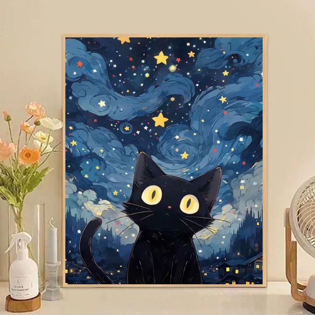 5D bricolage plein diamant peinture étoile chat animal paysage art mosaïque production pâte à main guérison décoration de la maison peinture 4