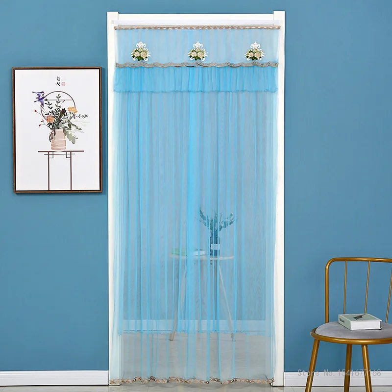 Punch-Free Mosquito Screen Door Curtain, Breathable Bedroom Partition Curtain, Double Layer Lace Embroidered Door Curtain