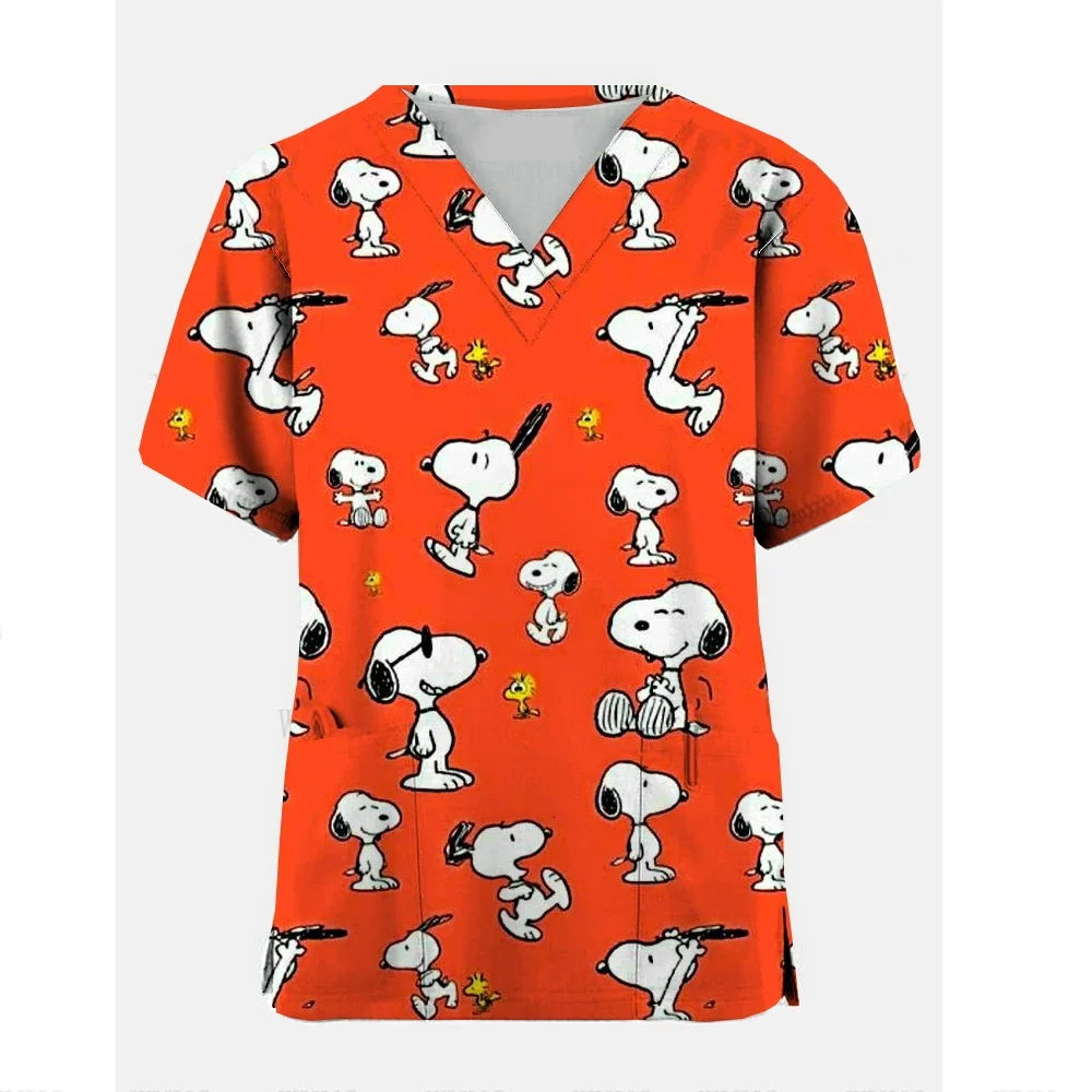 Nurse Uniform Women Short Sleeve Snoopy print Working Uniform Pocket Blouse Scrubs Tops Nursing Medical Uniforms Accessories 4