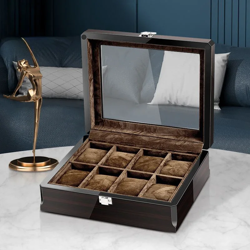 

High Grade Baking Varnish Ebony Grain Watch Box Jewelry Display Box Designer Brand Storage Case Maquillaje Sin Etiqueta Luxury
