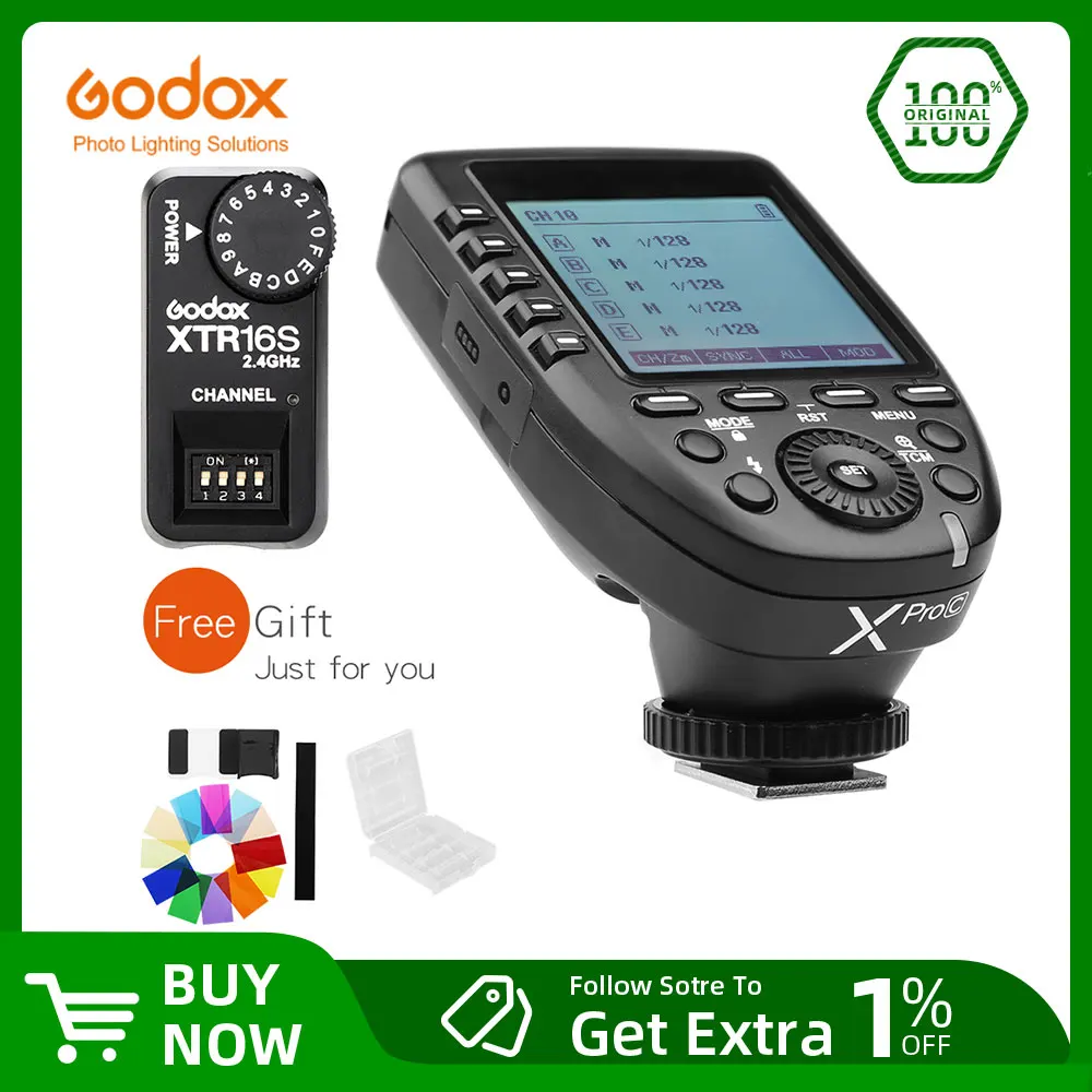 Godox XPro-C Transmitter E-TTL HSS 2.4G Wireless X System LCD Screen + XTR-16S Receiver for Canon DSLR Godox V850C V860C
