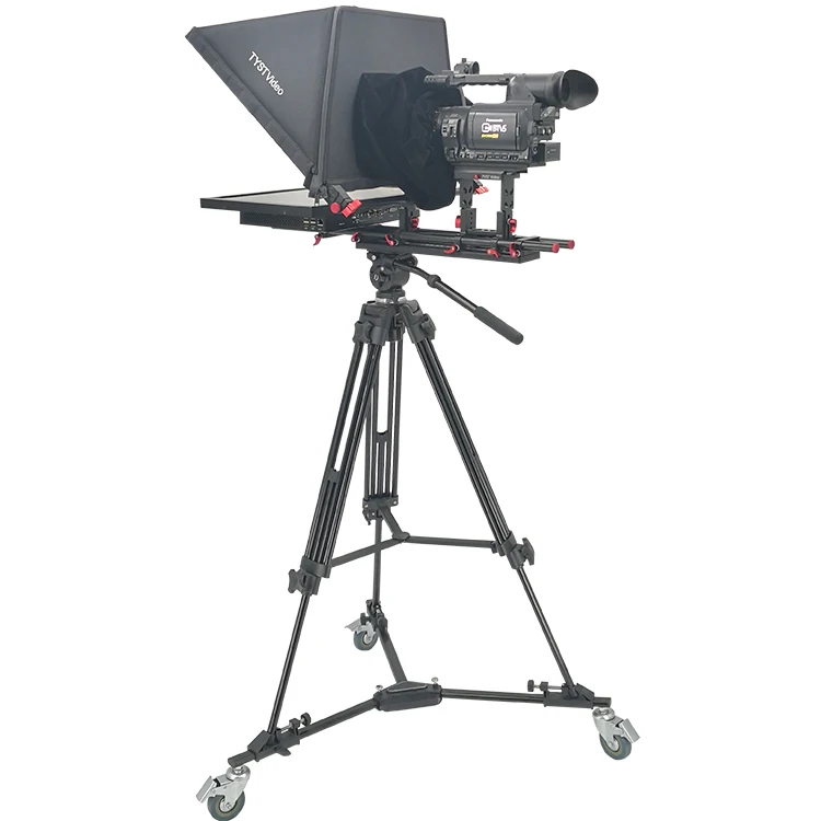 

TS2000P 20 inch single screen studio teleprompter with tempered prompter glass caster tripod wireless controller