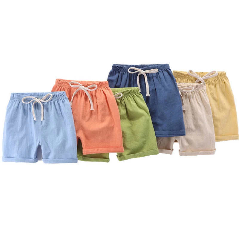 Kids Shorts Toddler Boy Shorts Cotton Linen Solid Children's Shorts for Girls Baby 3 to 6 9 12 18 24 Months Summer Short Pants Bottoms