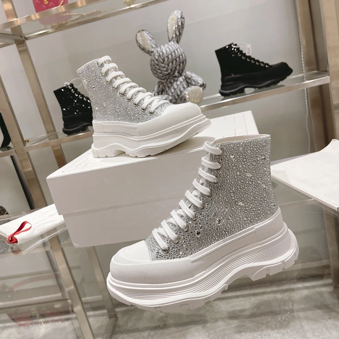 

Shoes For Women Size35-41 Crystal Canvas Sneakers Flat Platform Sports Designer Shoes Leisure Flats Round Toe Zapatillas Mujer