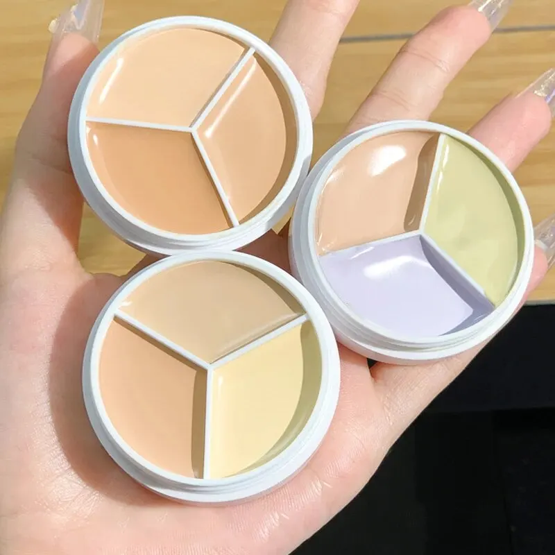 3 Color Concealer Waterproof Long Lasting Foundation Palette Full Coverage Dark Eye Circles Acne Marks Pores Brighten Skin Tone