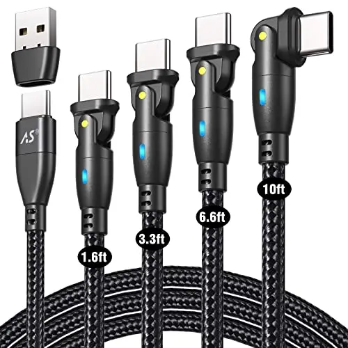 

4Pcs1.5ft/3.3ft/6.6ft/10ft USB Type-C Cable 60W 3A USB C Fast Charger USB A/C to USB-C Charging Cable 180° Data Sync ChargerCord