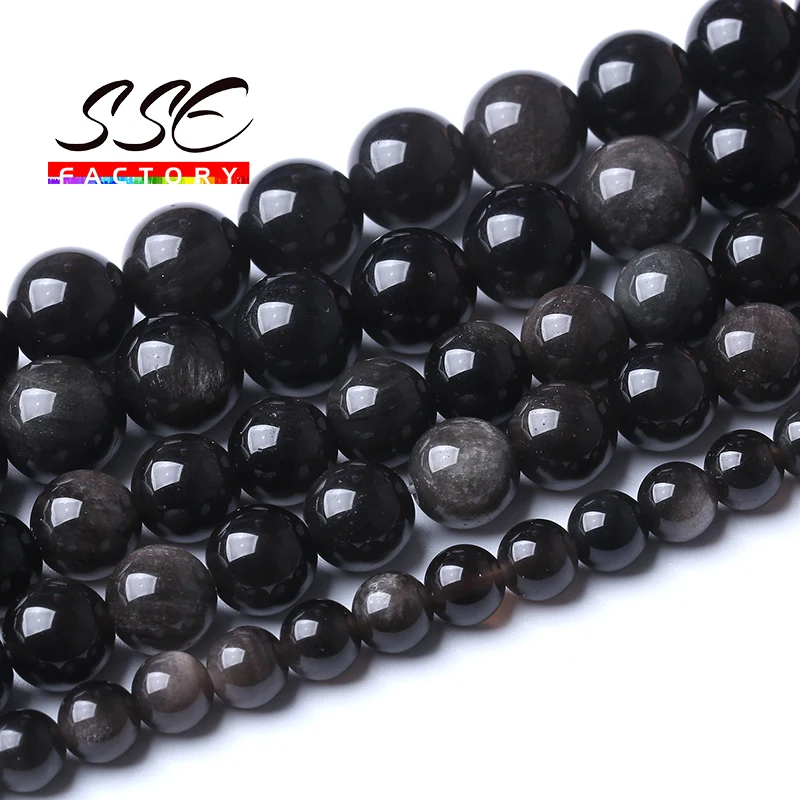 

Natural Obsidian Sliver Color Stone Beads For Jewelry Making Round Loose Spacers Beads DIY Bracelet Accessories 4 6 8 10 12 14mm
