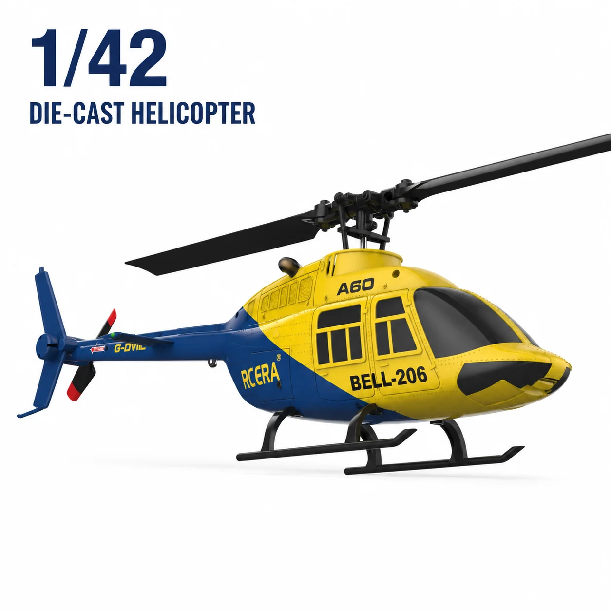 SCY A60 RC 헬리콥터, 1/42 스케일 벨 206 2.4G 4CH 플라이바리스 헬리콥터 (광학 흐름 고도 유지, 6축 자이로, 원키 기능 탑재)