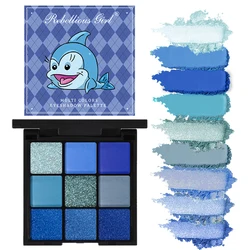 Luxurious Blue Eyeshadow Palette - Velvet Matte & Shimmer Finish, Waterproof & Long - Lasting Smoky Eye Makeup (9 color blue)