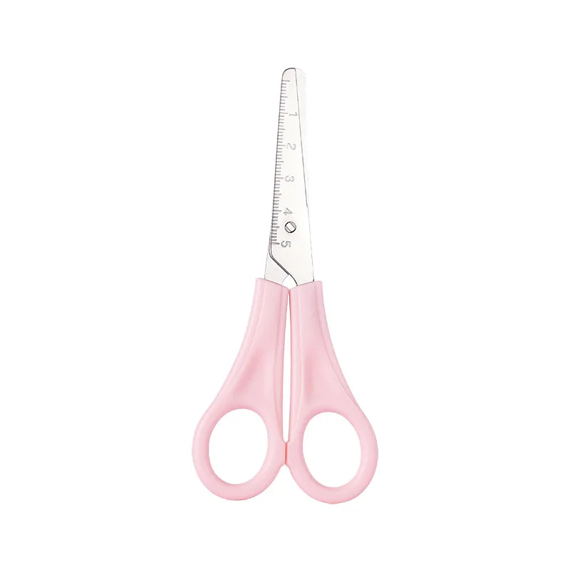 Creative Solid Colors Plastic Handle Stainless Steel Ruler Function Blade Simple Safe Children Students Study Homework Scissors 3
